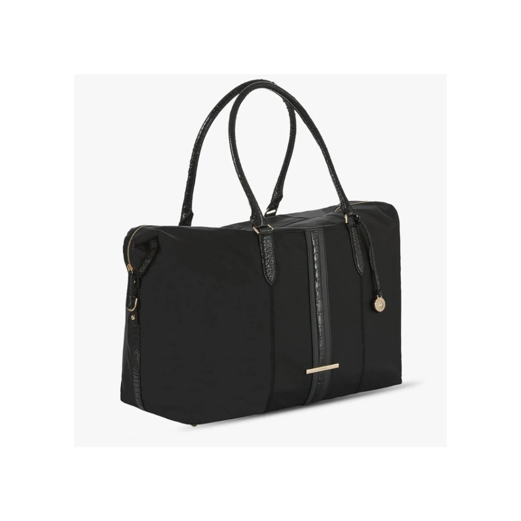 Nwt Brahmin Duxbury Weekender Bag - Black Croc Embossed Leather & Nylon - $475